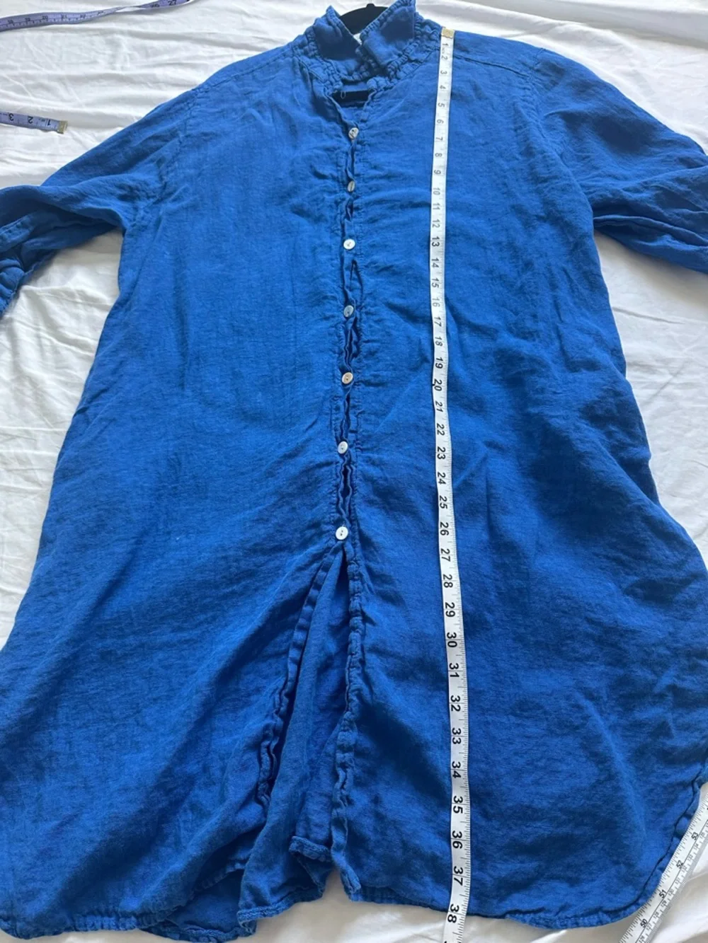 Italian Linen Tunic Button-Front in Royal Blue - Picture 5 of 5